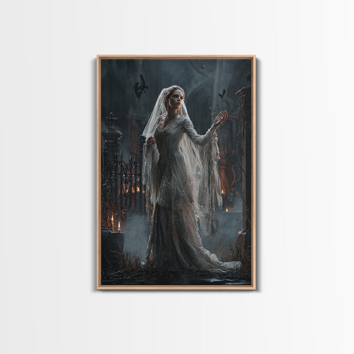 The Ghost Wedding, Vertical Wall Art, Gothic Horror Wall Art, Framed Canvas Print, Halloween Wall Decor, Gothic Home Decor