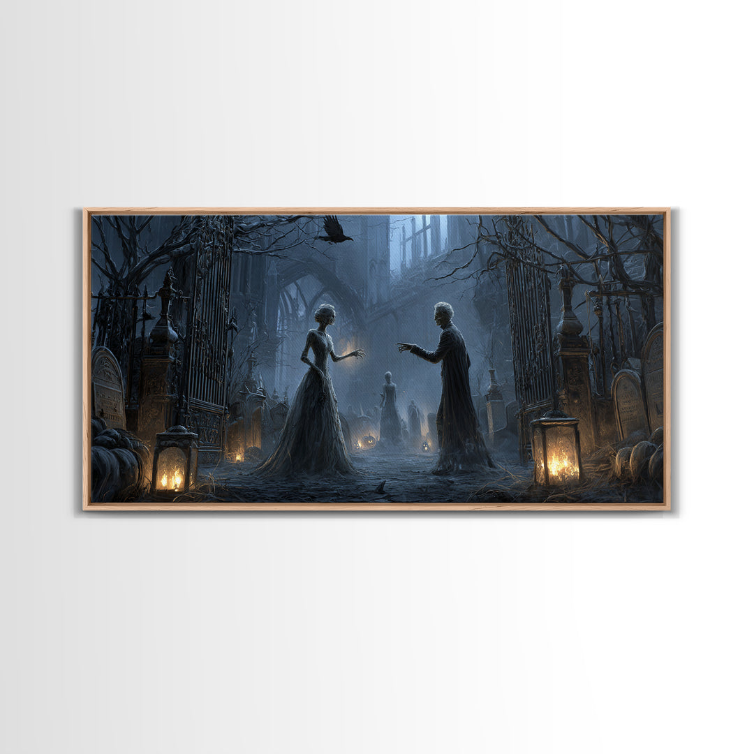 The Ghost Wedding, Wide Panoramic Art, Gothic Horror Wall Art, Framed Canvas Print, Halloween Wall Decor, Gothic Home Decor