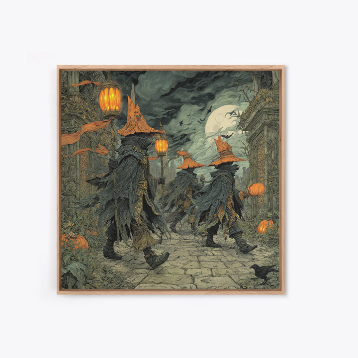 The Monster Parade, Square Wall Art, Haunted Gothic Art, Framed Canvas Print, Halloween Wall Decor, Gothic Home Decor, Dark Fantasy Art