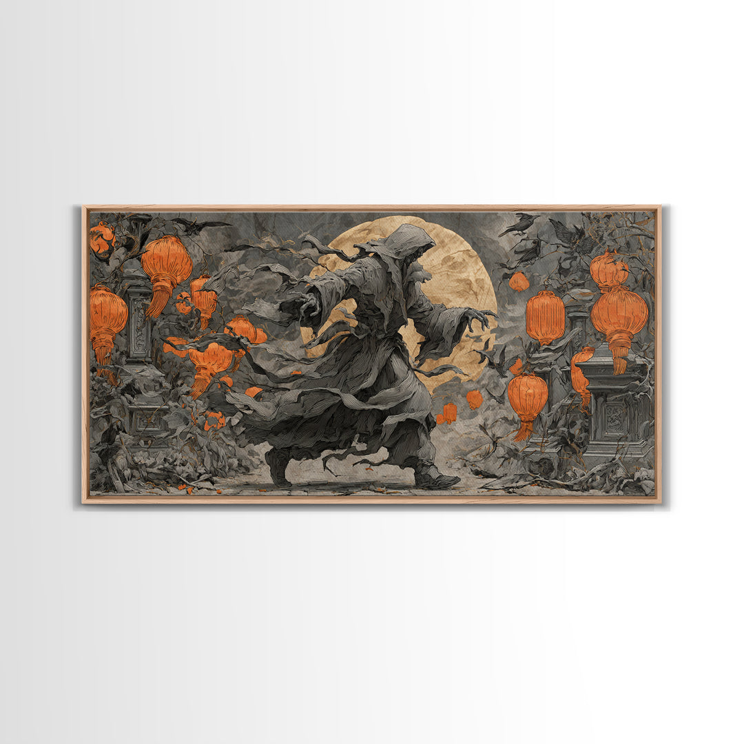 The Monster Parade, Wide Panoramic Art, Macabre Wall Art, Framed Canvas Print, Halloween Wall Decor, Gothic Home Decor, Horror Wall Art