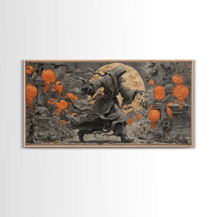 The Monster Parade, Wide Panoramic Art, Macabre Wall Art, Framed Canvas Print, Halloween Wall Decor, Gothic Home Decor, Horror Wall Art