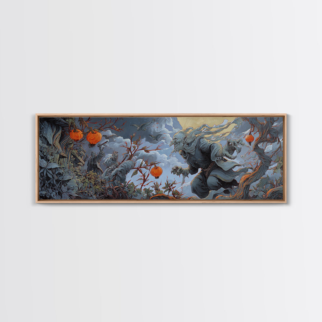 The Monster Parade, Extra Wide Wall Art, Haunted Gothic Art, Framed Canvas Print, Halloween Wall Decor, Gothic Home Decor