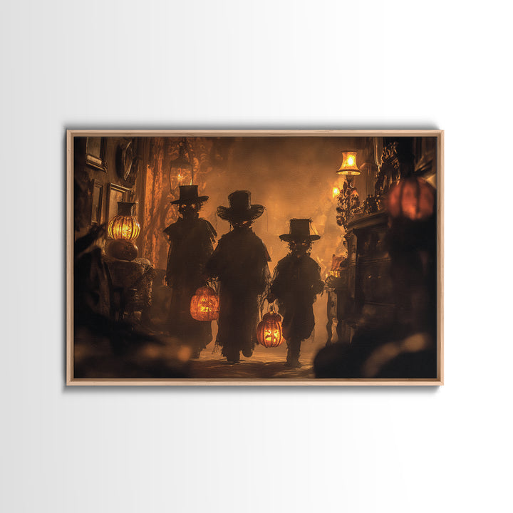 The Trick-Or-Treat Procession, Landscape Wall Art, Haunted Gothic Art, Framed Canvas Print, Halloween Wall Decor, Gothic Home Decor