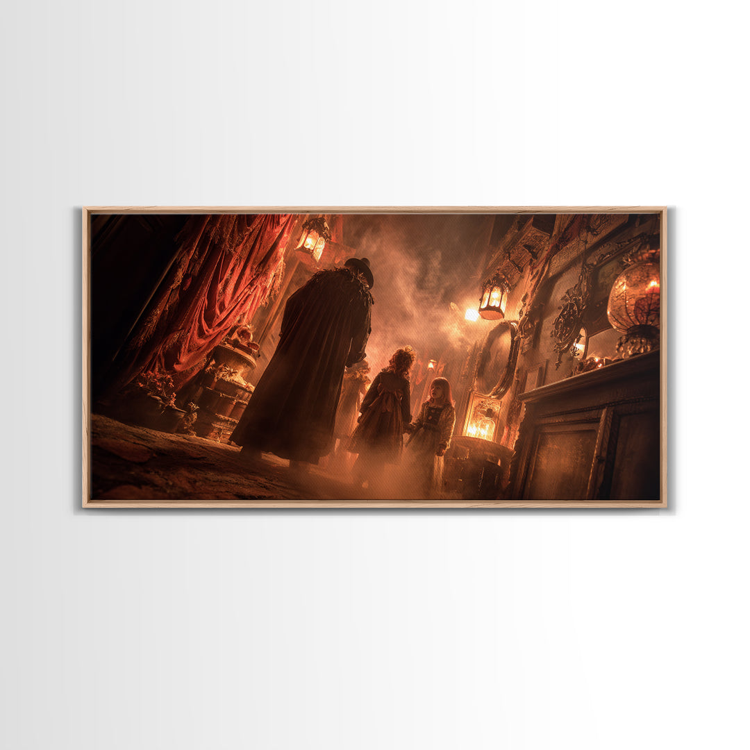 The Trick-Or-Treat Procession, Wide Panoramic Art, Gothic Horror Wall Art, Framed Canvas Print, Halloween Wall Decor, Gothic Home Decor