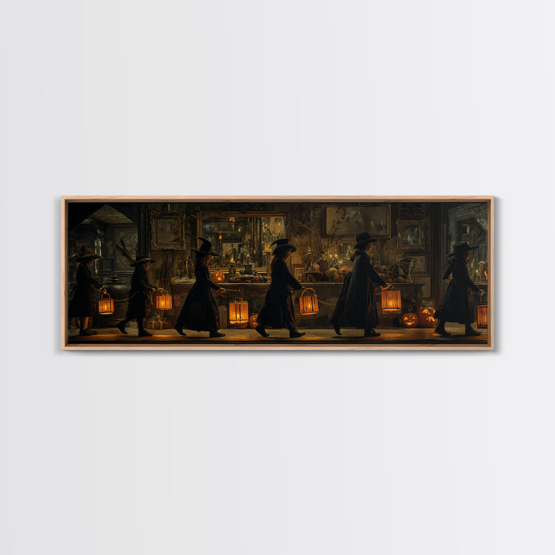 The Trick-Or-Treat Procession, Extra Wide Wall Art, Dark Fantasy Wall Art, Canvas Print, Halloween Wall Decor, Gothic Home Decor