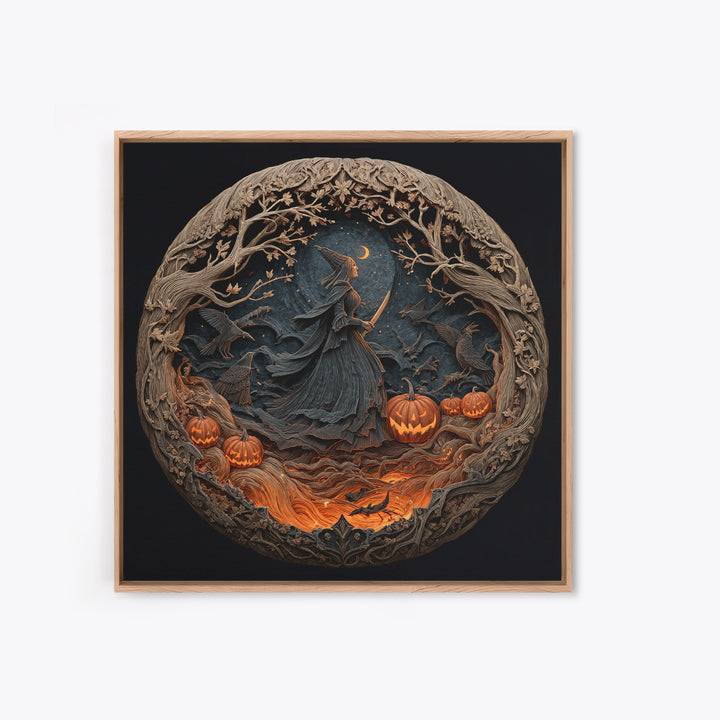 The Pumpkin-Carving Ritual, Square Wall Art, Haunted Gothic Art, Framed Canvas Print, Halloween Wall Decor, Gothic Home Decor