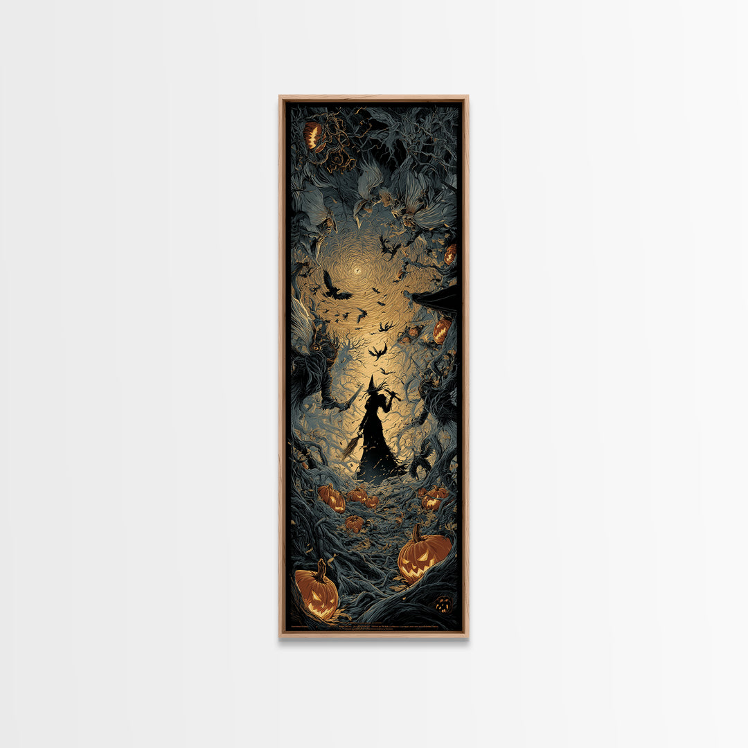 The Pumpkin-Carving Ritual, Tall Narrow Wall Art, Gothic Horror Wall Art, Framed Canvas Print, Halloween Wall Decor, Gothic Home Decor