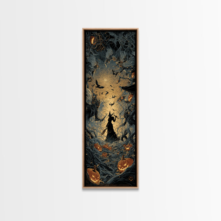 The Pumpkin-Carving Ritual, Tall Narrow Wall Art, Gothic Horror Wall Art, Framed Canvas Print, Halloween Wall Decor, Gothic Home Decor