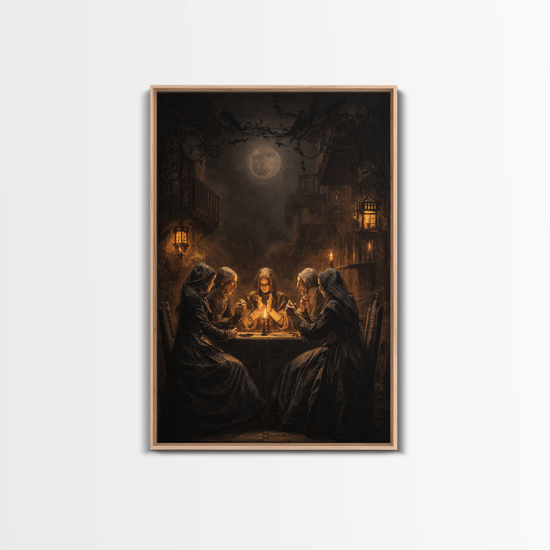 The Candlelit Seance, Vertical Wall Art, Gothic Horror Wall Art, Framed Canvas Print, Halloween Wall Decor, Gothic Home Decor