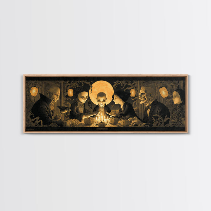 The Candlelit Seance, Extra Wide Wall Art, Gothic Horror Wall Art, Framed Canvas Print, Halloween Wall Decor, Gothic Home Decor