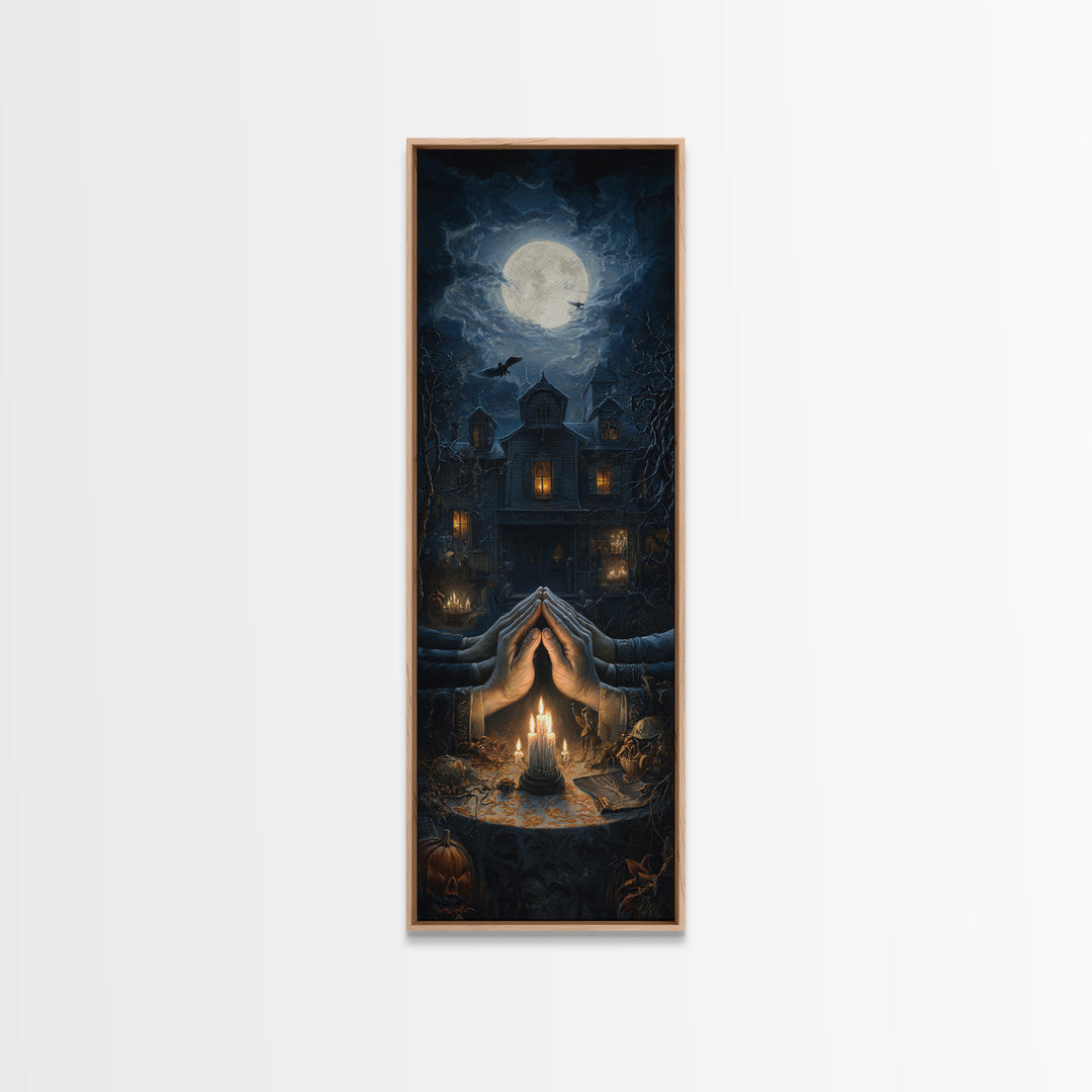 The Candlelit Seance, Tall Narrow Wall Art, Dark Fantasy Wall Art, Canvas Print, Halloween Wall Decor, Gothic Home Decor, Halloween Decor