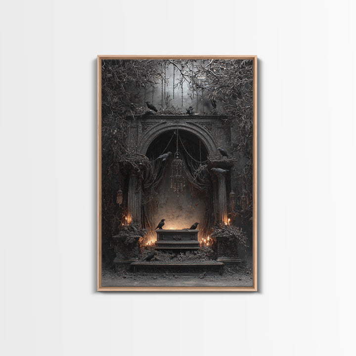 The Raven Funeral, Vertical Wall Art, Gothic Horror Wall Art, Framed Canvas Print, Halloween Wall Decor, Gothic Home Decor, Dark Fantasy Art