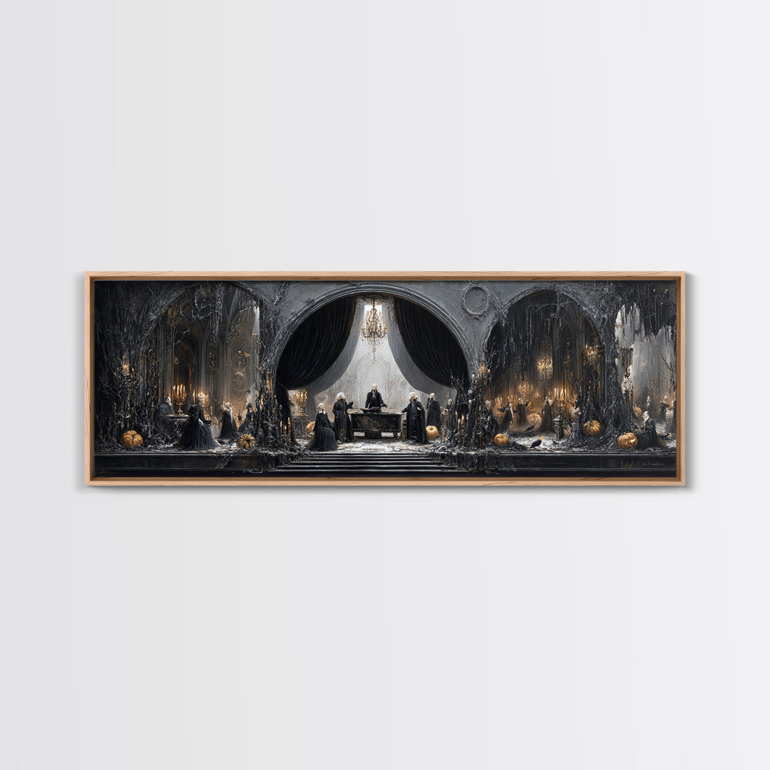 The Raven Funeral, Extra Wide Wall Art, Macabre Wall Art, Framed Canvas Print, Halloween Wall Decor, Gothic Home Decor, Halloween Wall Art