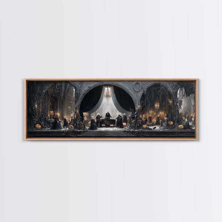 The Raven Funeral, Extra Wide Wall Art, Macabre Wall Art, Framed Canvas Print, Halloween Wall Decor, Gothic Home Decor, Halloween Wall Art