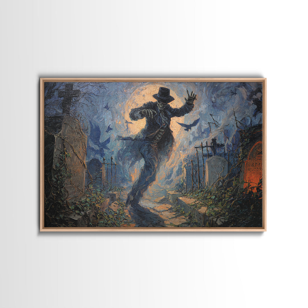 The Graveyard Dance, Landscape Wall Art, Haunted Gothic Art, Framed Canvas Print, Halloween Wall Decor, Gothic Home Decor