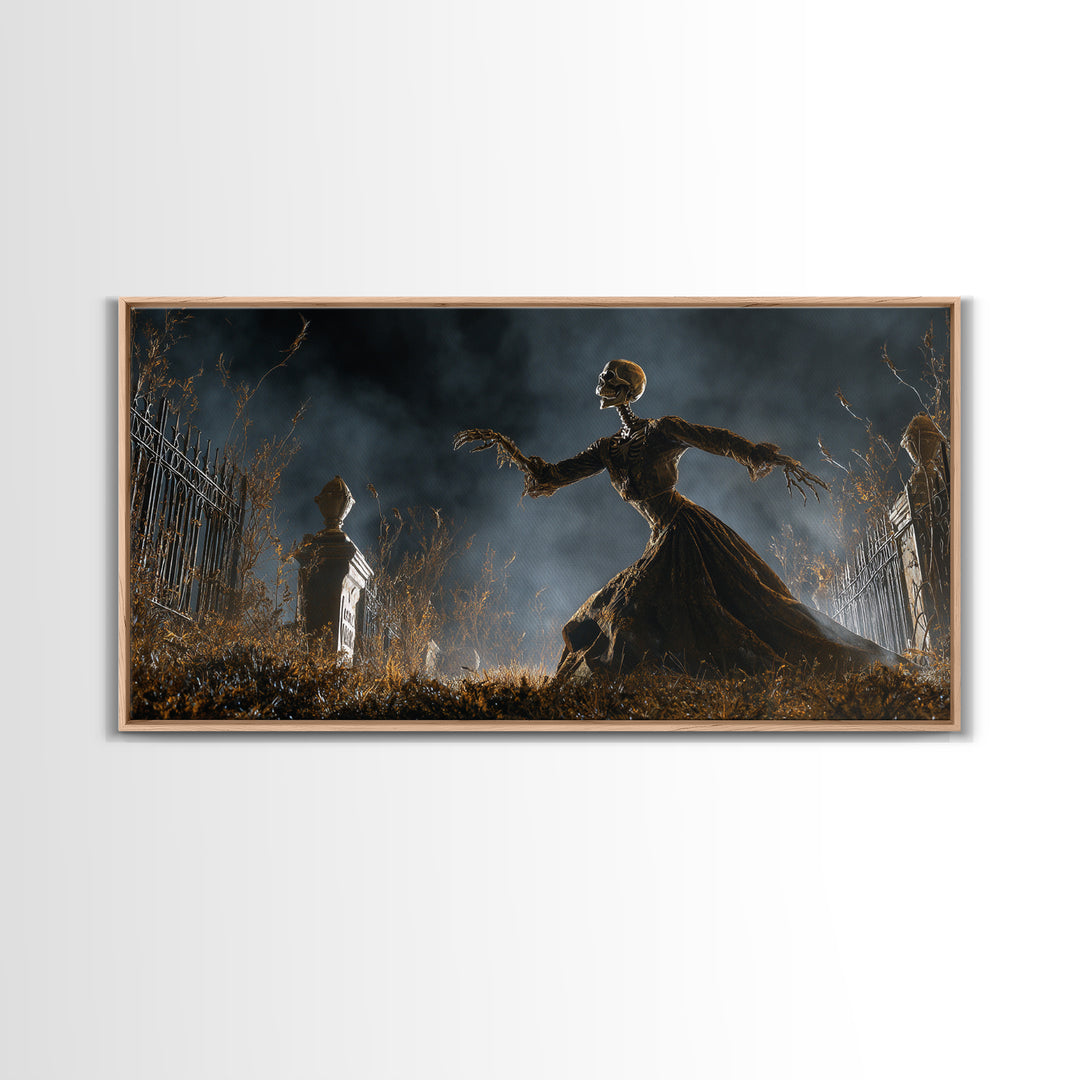 The Graveyard Dance, Wide Panoramic Art, Spooky Home Decor, Canvas Print, Halloween Wall Decor, Gothic Home Decor, Halloween Wall Art