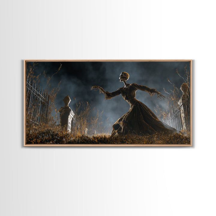The Graveyard Dance, Wide Panoramic Art, Spooky Home Decor, Canvas Print, Halloween Wall Decor, Gothic Home Decor, Halloween Wall Art