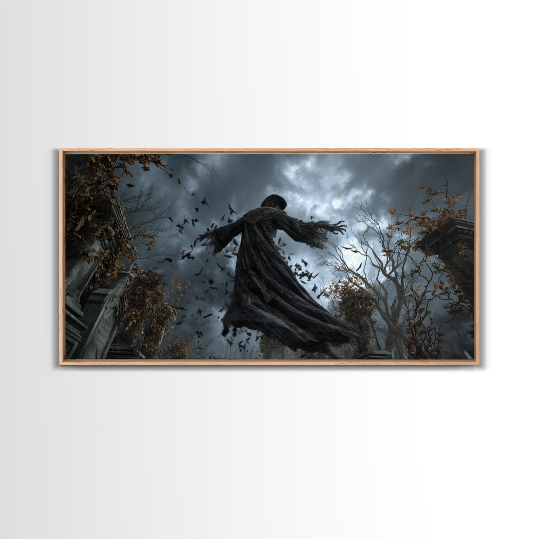The Haunted Hayride, Wide Panoramic Art, Gothic Horror Wall Art, Framed Canvas Print, Halloween Wall Decor, Gothic Home Decor