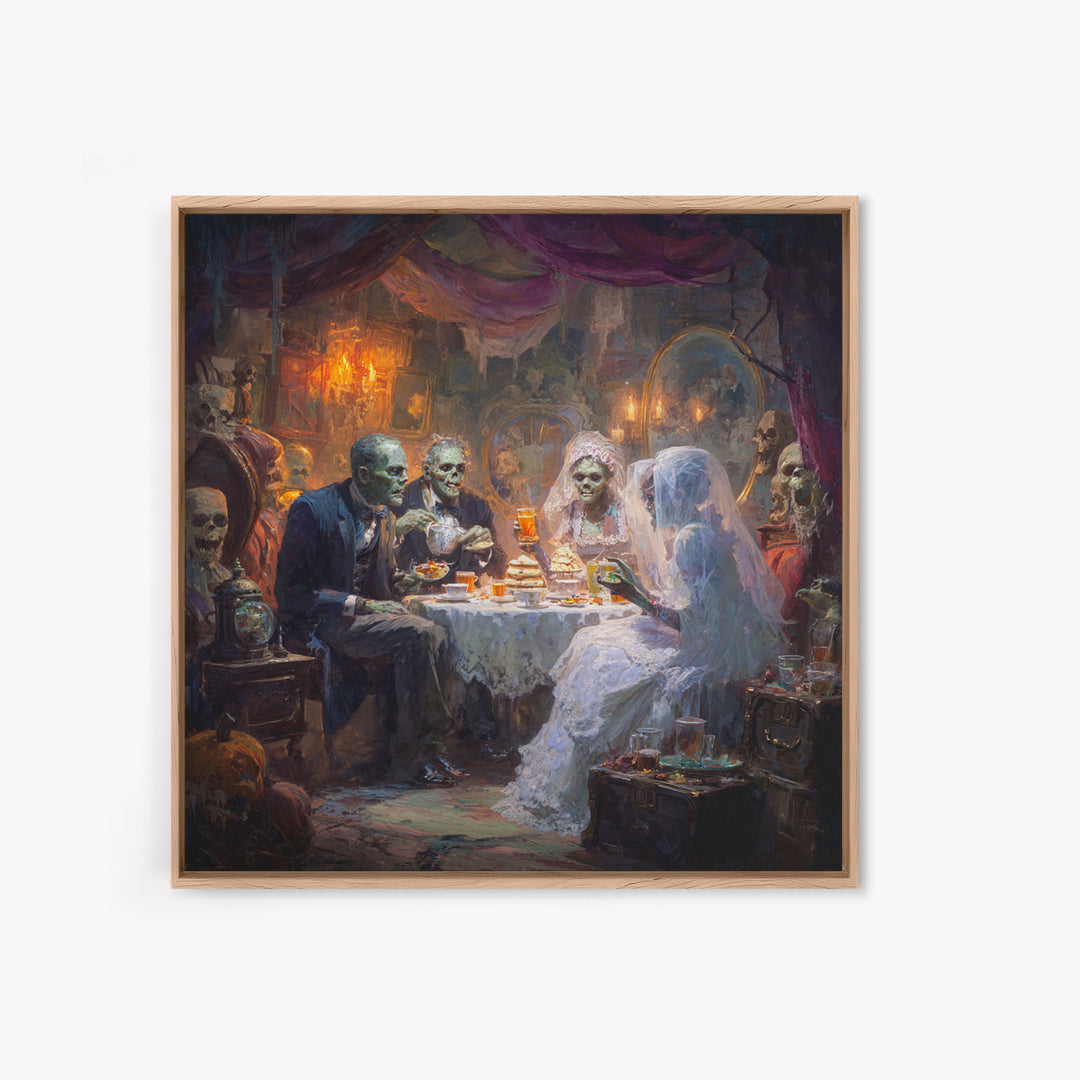 The Zombie Picnic, Square Wall Art, Gothic Horror Wall Art, Framed Canvas Print, Halloween Wall Decor, Gothic Home Decor, Spooky Wall Decor