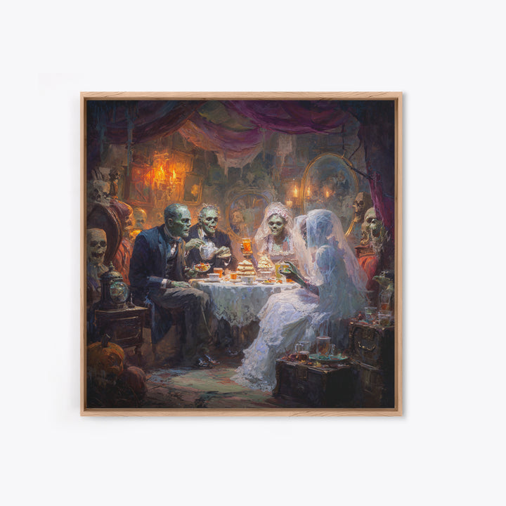 The Zombie Picnic, Square Wall Art, Gothic Horror Wall Art, Framed Canvas Print, Halloween Wall Decor, Gothic Home Decor, Spooky Wall Decor