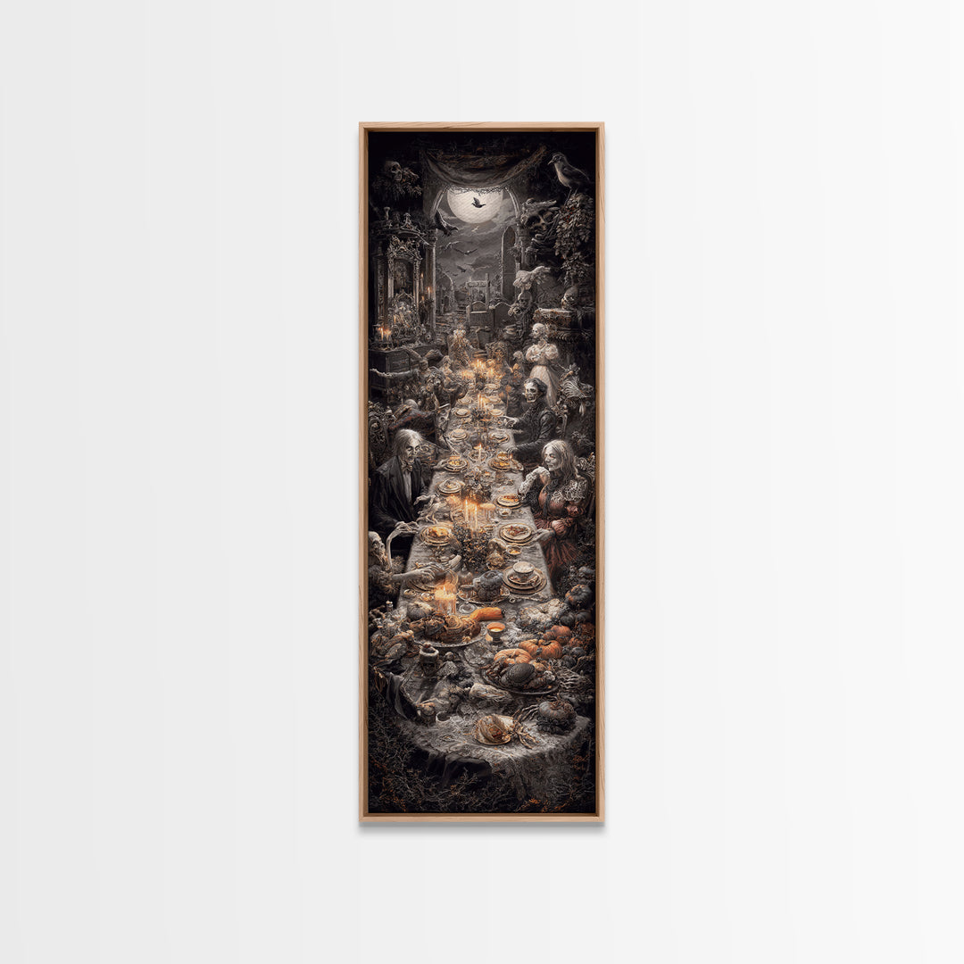 The Zombie Picnic, Tall Narrow Wall Art, Dark Halloween Decor, Canvas Print, Halloween Wall Decor, Gothic Home Decor, Statement Wall Art
