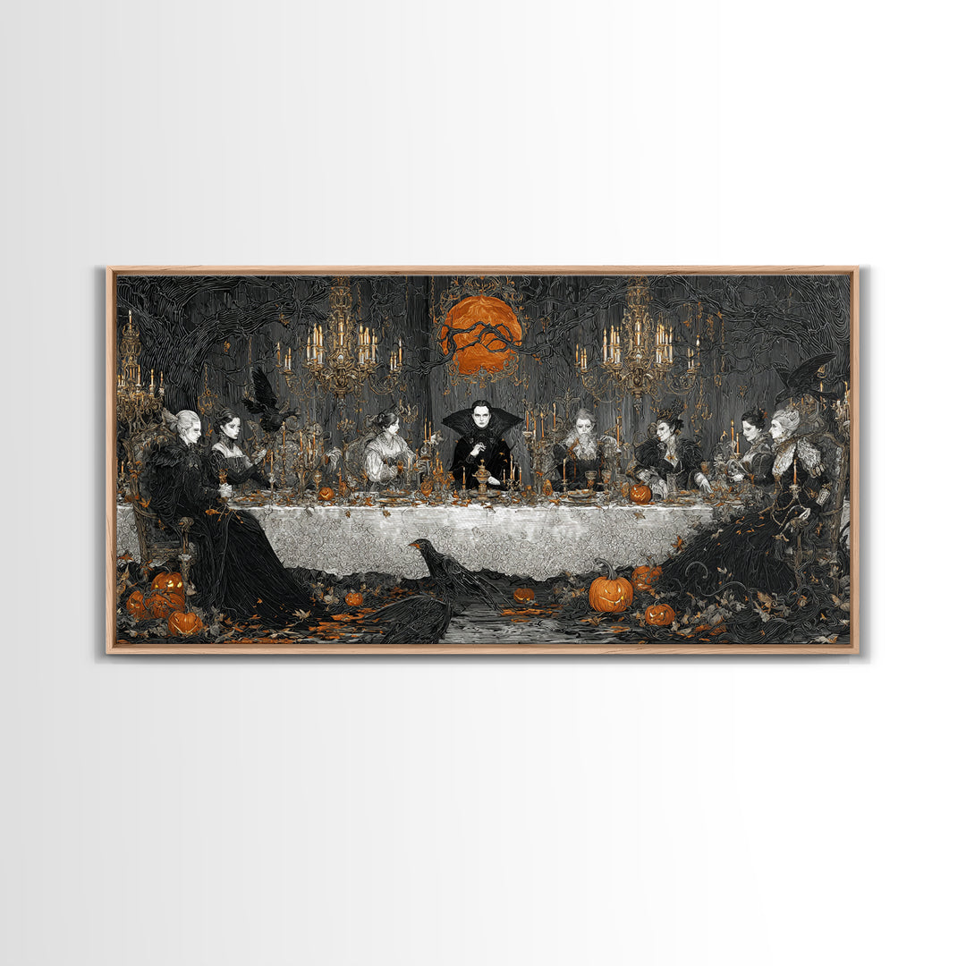 The Vampire Banquet, Wide Panoramic Art, Spooky Home Decor, Canvas Print, Halloween Wall Decor, Gothic Home Decor, Dark Fantasy Art