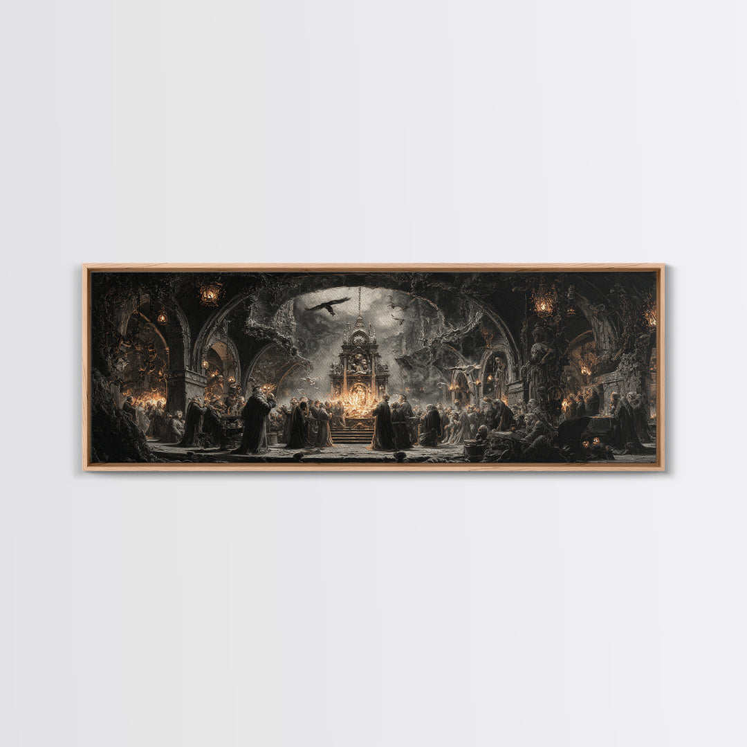 The Thirteenth Bell, Extra Wide Wall Art, Gothic Horror Wall Art, Framed Canvas Print, Halloween Wall Decor, Gothic Home Decor