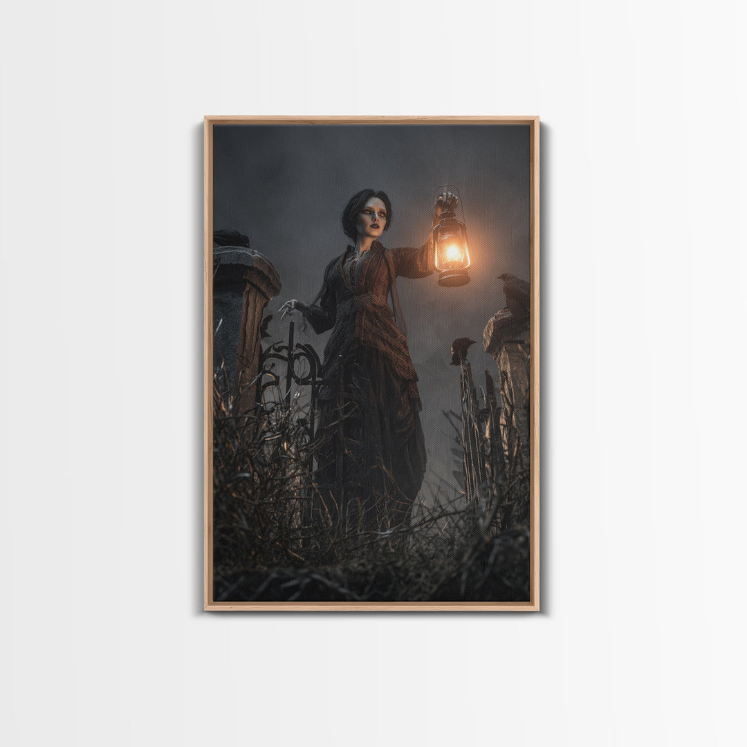 The Cemetery Lantern Festival, Vertical Wall Art, Dark Fantasy Wall Art, Canvas Print, Halloween Wall Decor, Gothic Home Decor