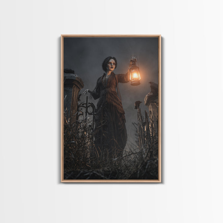 The Cemetery Lantern Festival, Vertical Wall Art, Dark Fantasy Wall Art, Canvas Print, Halloween Wall Decor, Gothic Home Decor
