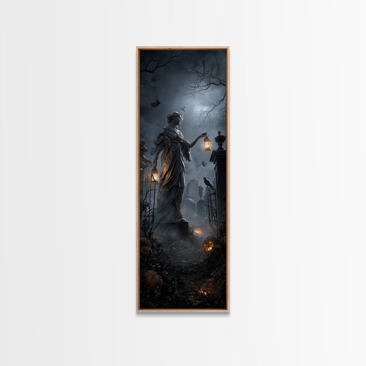 The Cemetery Lantern Festival, Tall Narrow Wall Art, Macabre Wall Art, Framed Canvas Print, Halloween Wall Decor, Gothic Home Decor