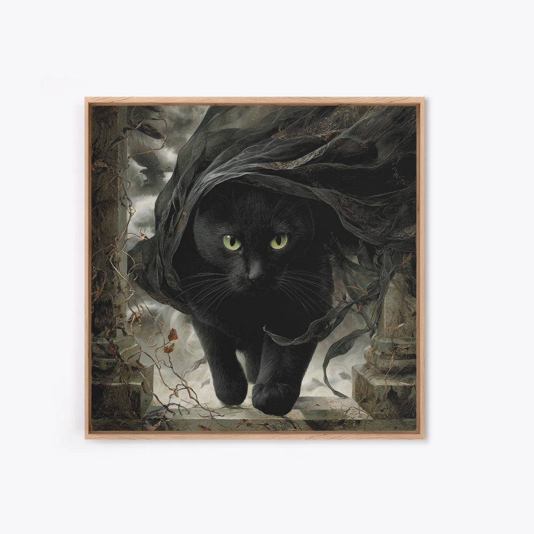 The Black Cat Gathering, Square Wall Art, Spooky Home Decor, Canvas Print, Halloween Wall Decor, Gothic Home Decor, Spooky Wall Decor