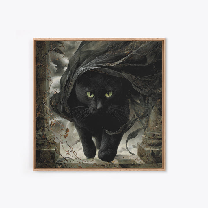 The Black Cat Gathering, Square Wall Art, Spooky Home Decor, Canvas Print, Halloween Wall Decor, Gothic Home Decor, Spooky Wall Decor