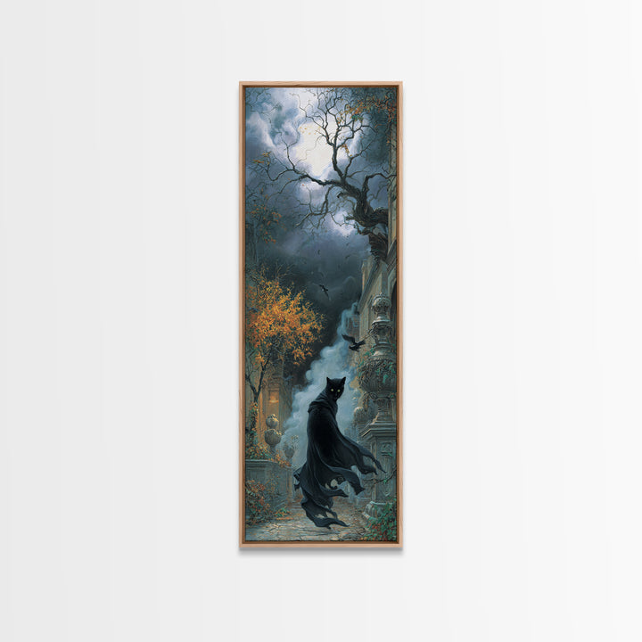 The Black Cat Gathering, Tall Narrow Wall Art, Dark Halloween Decor, Canvas Print, Halloween Wall Decor, Gothic Home Decor