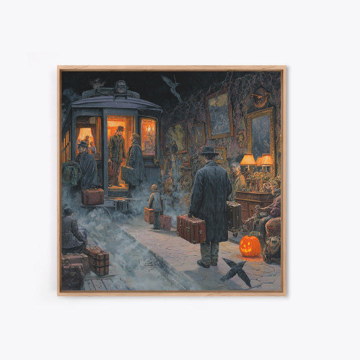 The Ghost Train Arrival, Square Wall Art, Dark Fantasy Wall Art, Canvas Print, Halloween Wall Decor, Gothic Home Decor, Halloween Wall Art
