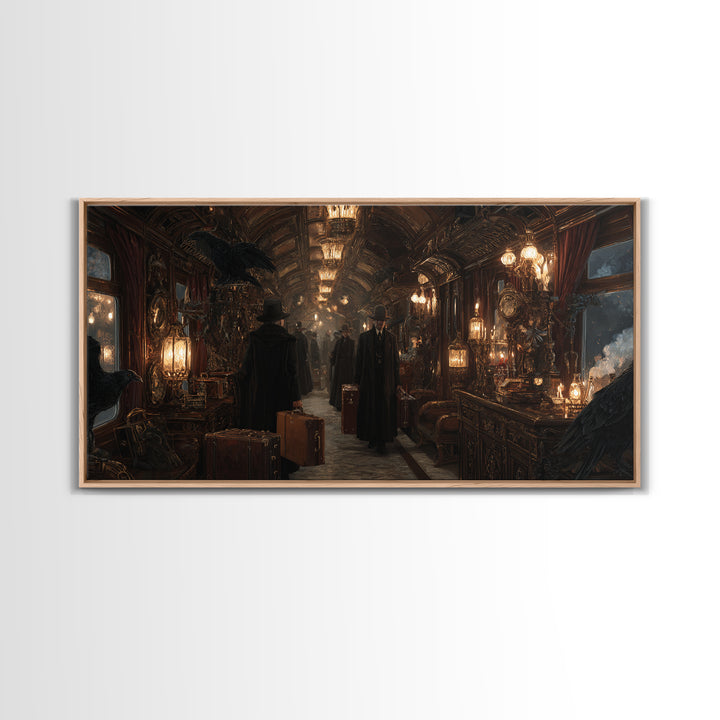 The Ghost Train Arrival, Wide Panoramic Art, Dark Fantasy Wall Art, Canvas Print, Halloween Wall Decor, Gothic Home Decor