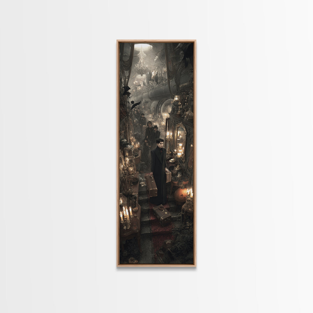 The Ghost Train Arrival, Tall Narrow Wall Art, Dark Fantasy Wall Art, Canvas Print, Halloween Wall Decor, Gothic Home Decor, Halloween Decor