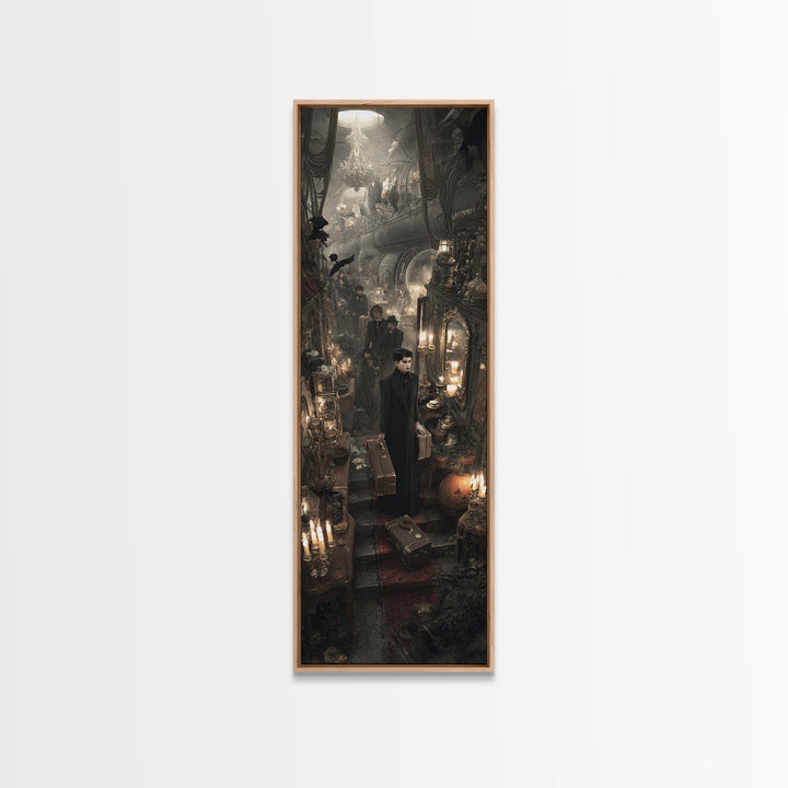The Ghost Train Arrival, Tall Narrow Wall Art, Dark Fantasy Wall Art, Canvas Print, Halloween Wall Decor, Gothic Home Decor, Halloween Decor