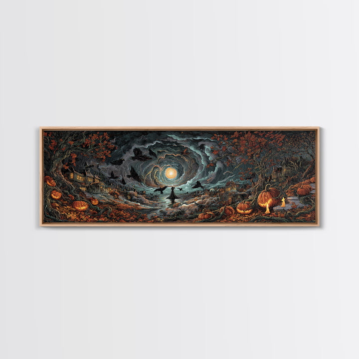 The Halloween Storm, Extra Wide Wall Art, Gothic Horror Wall Art, Framed Canvas Print, Halloween Wall Decor, Gothic Home Decor