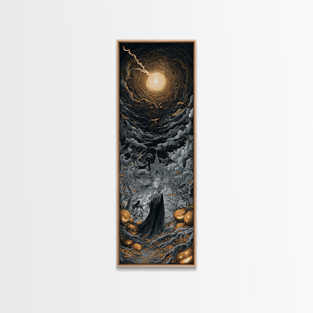 The Halloween Storm, Tall Narrow Wall Art, Dark Halloween Decor, Canvas Print, Halloween Wall Decor, Gothic Home Decor