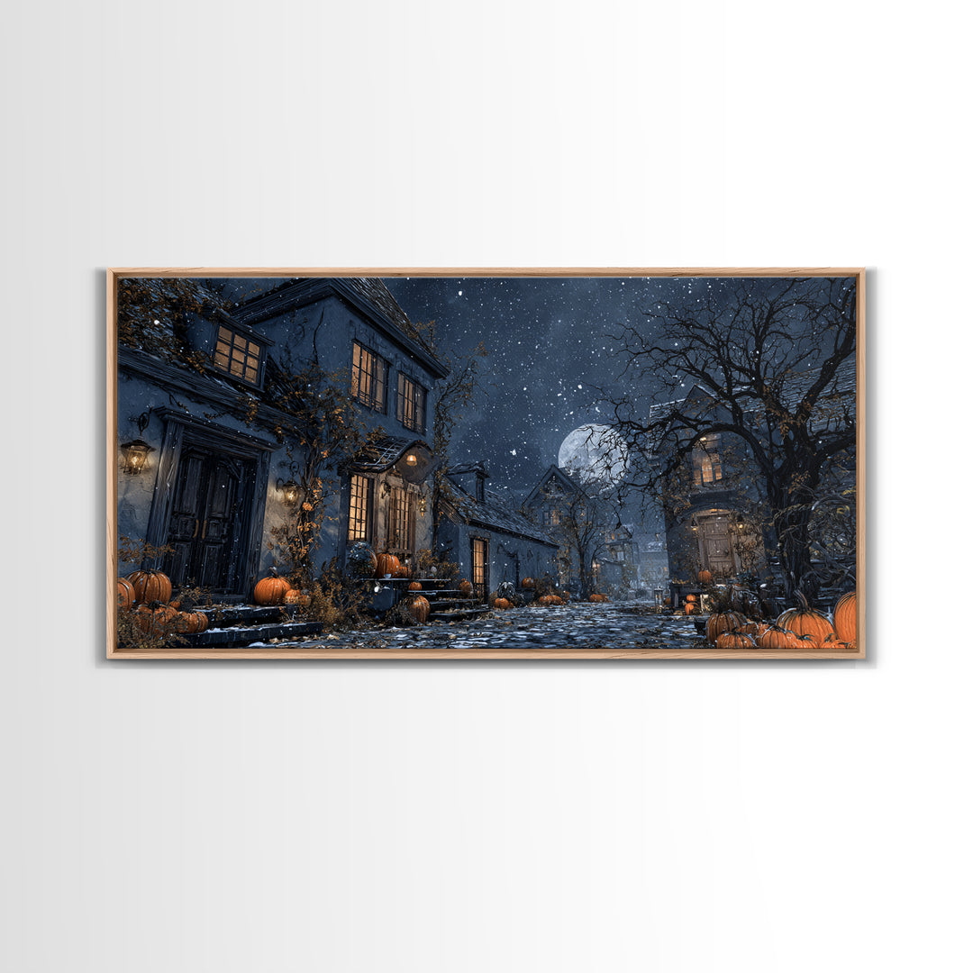 The First Frost Awakening, Wide Panoramic Art, Haunted Gothic Art, Framed Canvas Print, Halloween Wall Decor, Gothic Home Decor