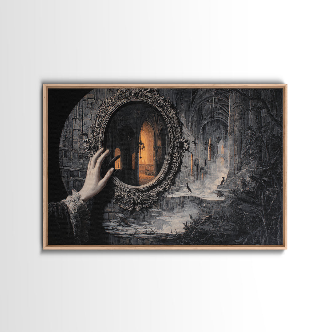 The Cursed Mirror, Landscape Wall Art, Haunted Gothic Art, Framed Canvas Print, Halloween Wall Decor, Gothic Home Decor, Halloween Wall Art