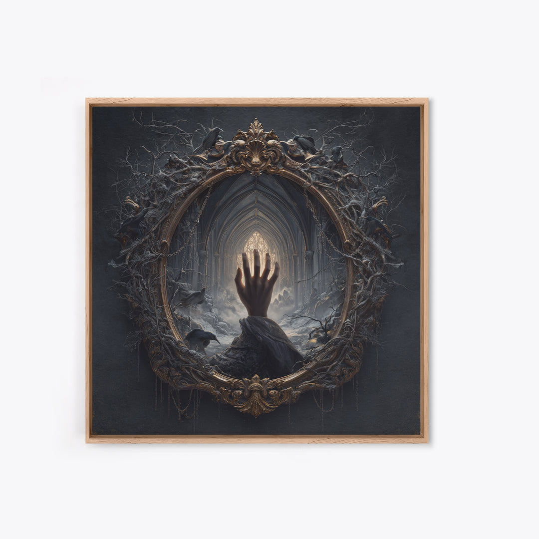The Cursed Mirror, Square Wall Art, Macabre Wall Art, Framed Canvas Print, Halloween Wall Decor, Gothic Home Decor, Halloween Decor