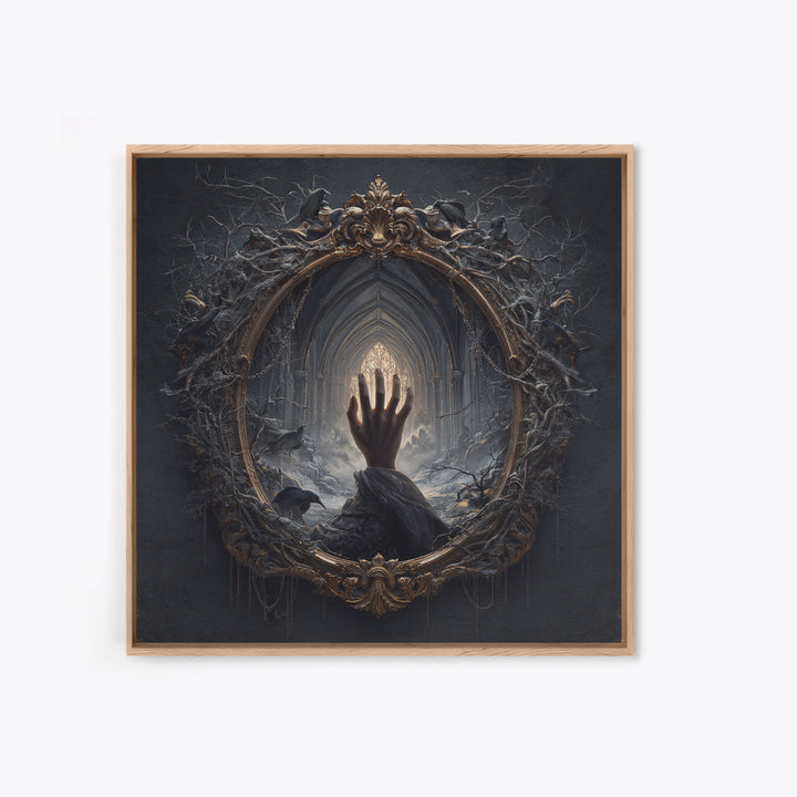 The Cursed Mirror, Square Wall Art, Macabre Wall Art, Framed Canvas Print, Halloween Wall Decor, Gothic Home Decor, Halloween Decor