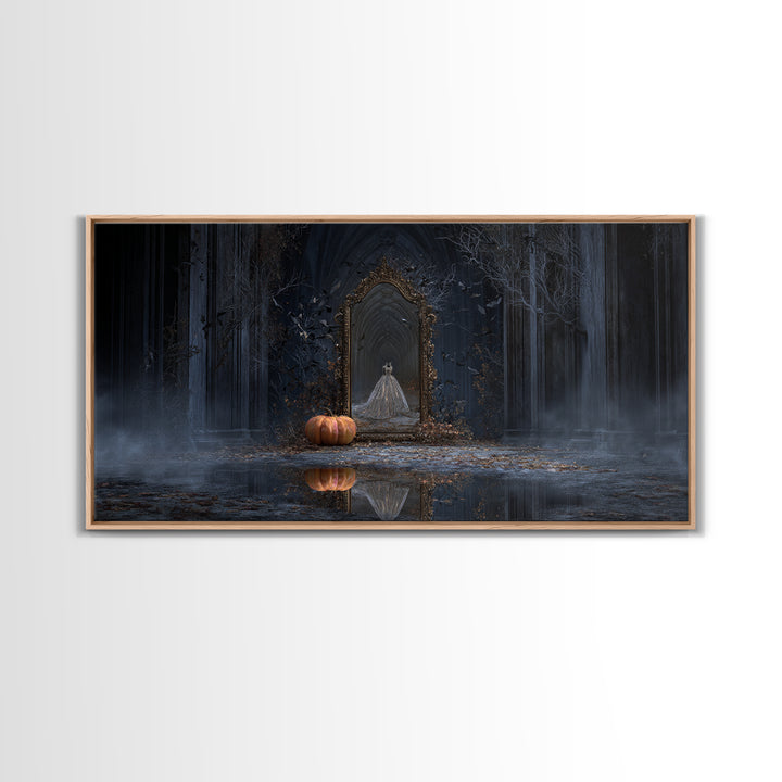 The Cursed Mirror, Wide Panoramic Art, Dark Fantasy Wall Art, Canvas Print, Halloween Wall Decor, Gothic Home Decor, Spooky Wall Decor