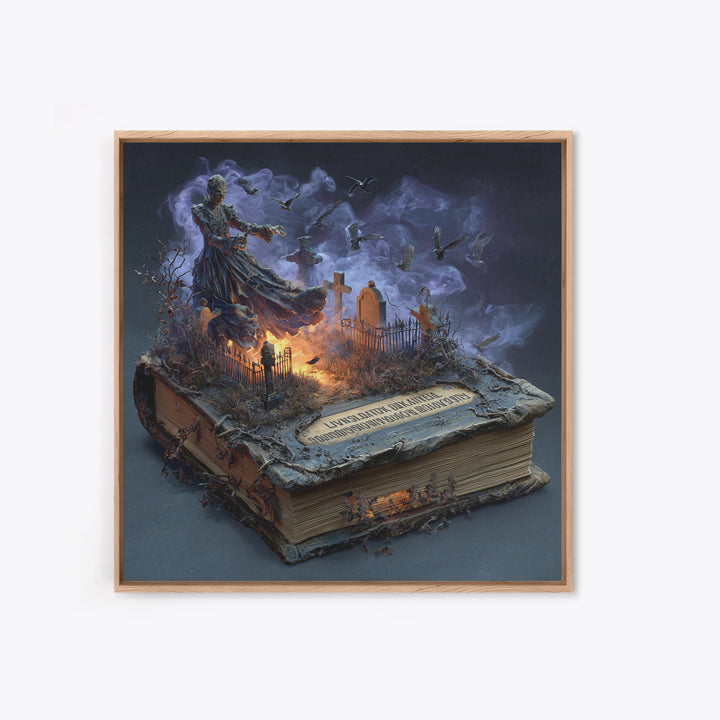 The Living Spellbook, Square Wall Art, Gothic Horror Wall Art, Framed Canvas Print, Halloween Wall Decor, Gothic Home Decor