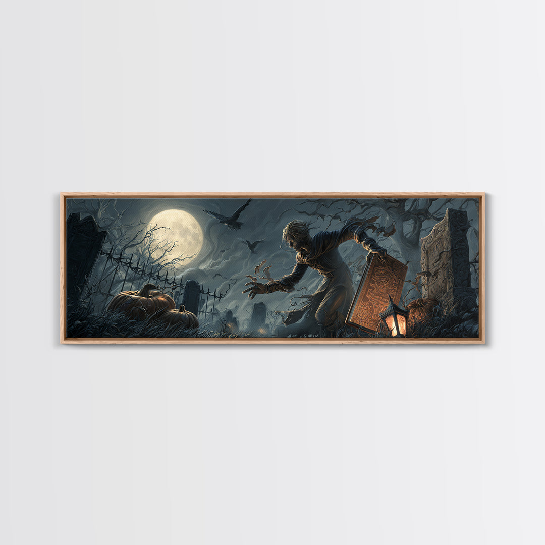 The Living Spellbook, Extra Wide Wall Art, Dark Halloween Decor, Canvas Print, Halloween Wall Decor, Gothic Home Decor, Spooky Wall Decor