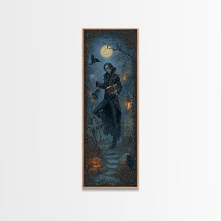 The Living Spellbook, Tall Narrow Wall Art, Macabre Wall Art, Framed Canvas Print, Halloween Wall Decor, Gothic Home Decor