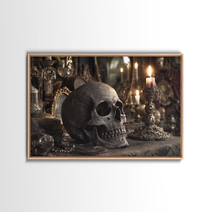 The Talking Skull, Landscape Wall Art, Gothic Horror Wall Art, Framed Canvas Print, Halloween Wall Decor, Gothic Home Decor
