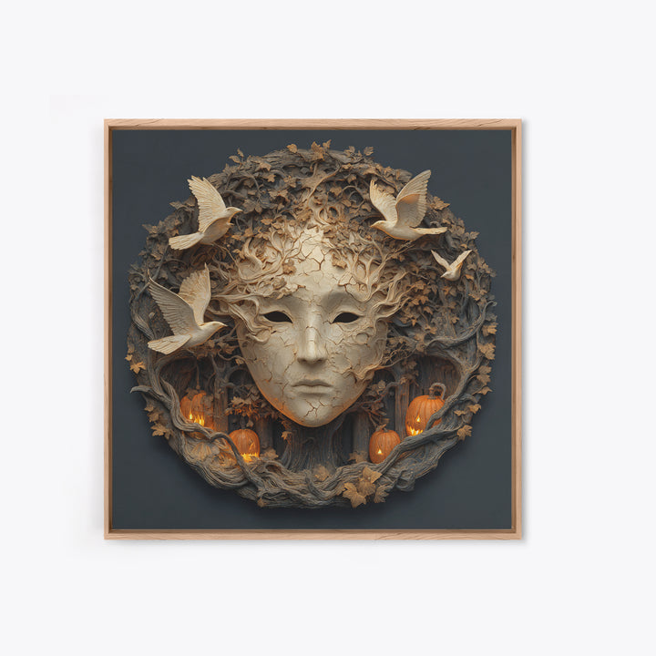The Cracked Porcelain Mask, Square Wall Art, Haunted Gothic Art, Framed Canvas Print, Halloween Wall Decor, Gothic Home Decor