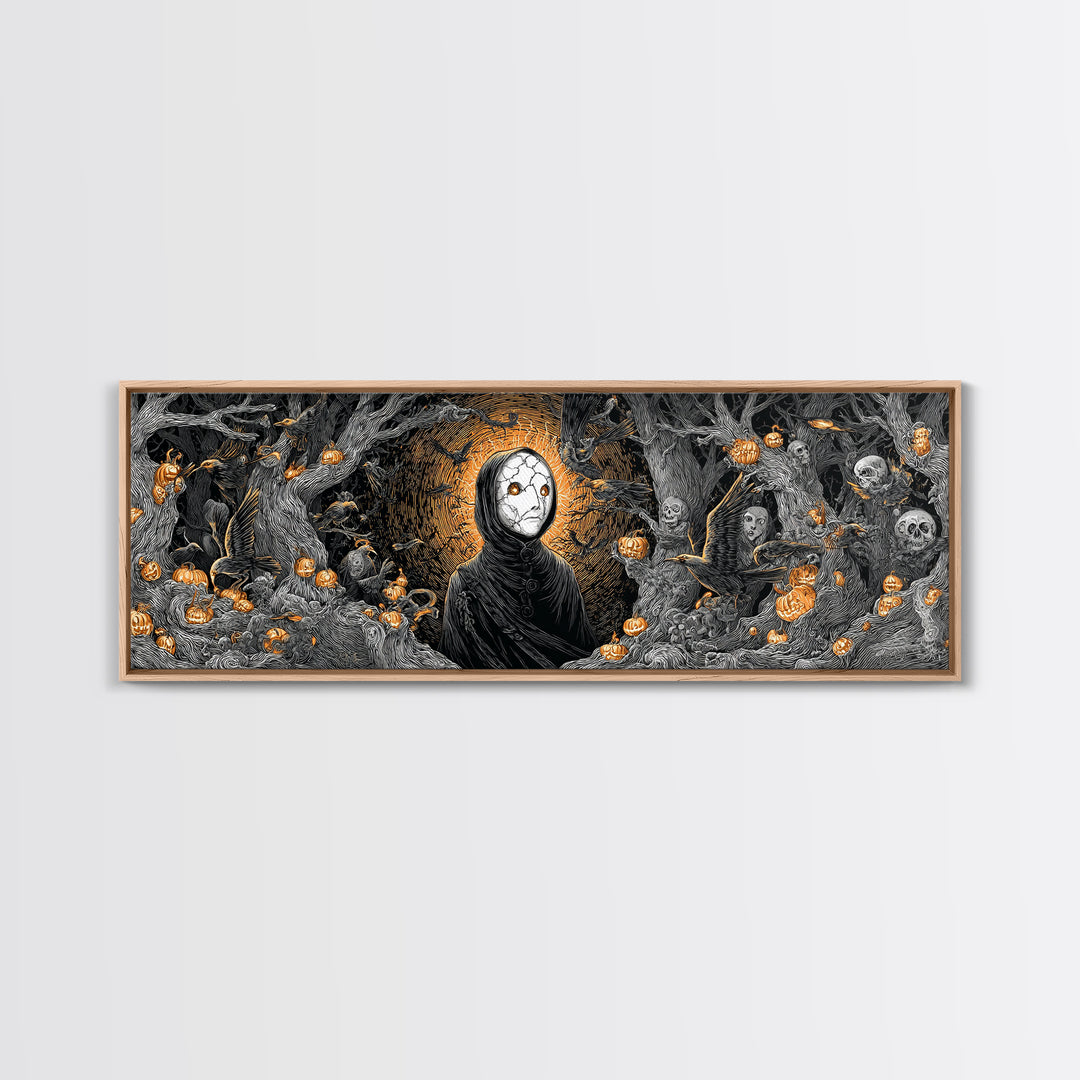 The Cracked Porcelain Mask, Extra Wide Wall Art, Haunted Gothic Art, Framed Canvas Print, Halloween Wall Decor, Gothic Home Decor